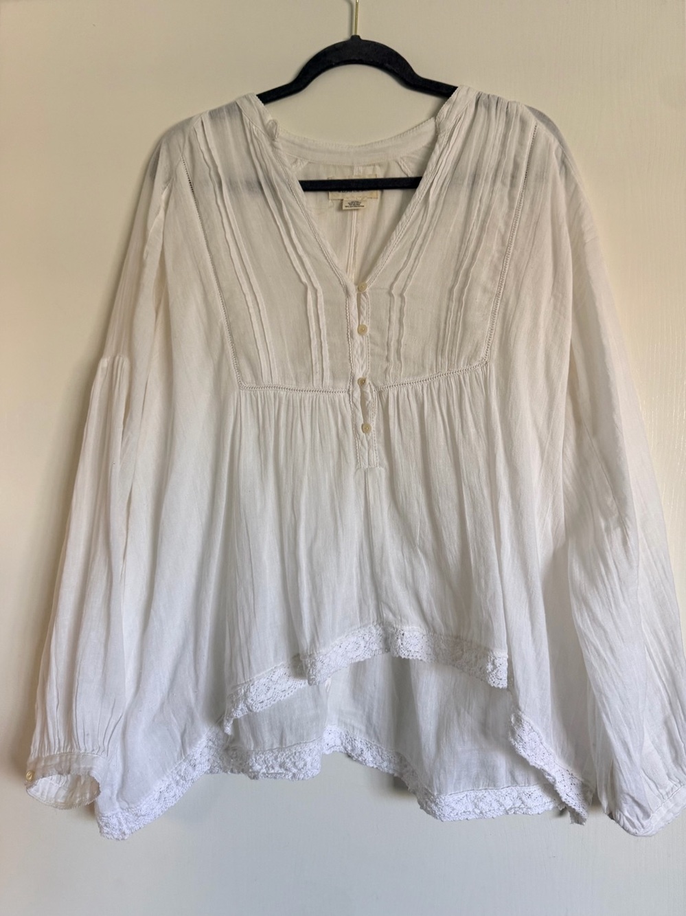 Denim & Supply Ralph Lauren Blouse XL White Cotton Boho High Low Lace-EUC